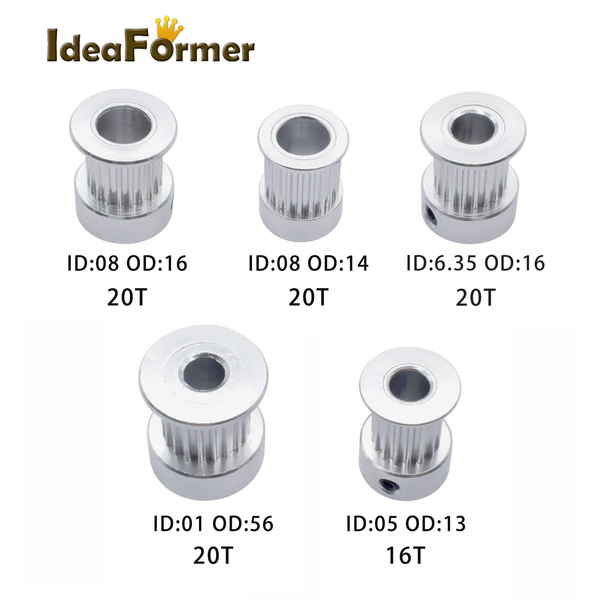GT2 Optional Timing Pulley 16/20/30/36/40/60 Teeth ID 5-8mm/OD 16-18mm Synchronous Wheel Width 6/6H/10mm For 3D printer CNC part