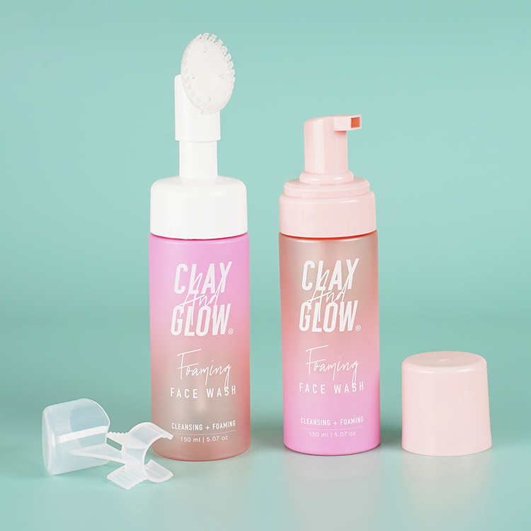 Cosmetic Facial Pink Foam Cleanser 150ml Pump Bottle Refillable Soap Bottle Dispenser Pink White Empty Pet Foam Pump Soap Bottle