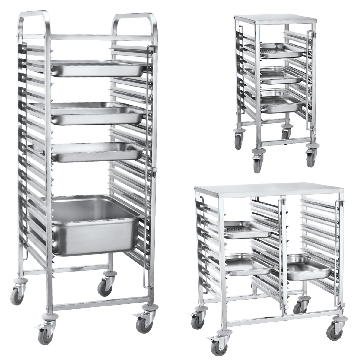 Commercial kitchen stainless steel GN pan trolley fit for for GN 1/1 pan