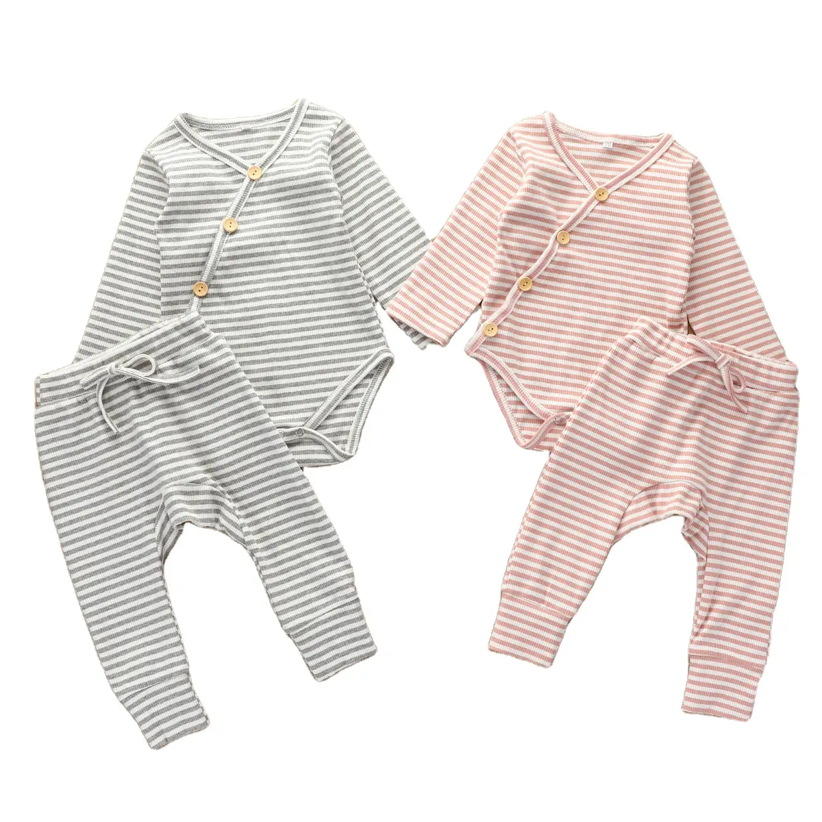 Toddler Girls Clothes Ribbed Cotton Kimono Striped Romper Jogger Pant Outfit Fall Baby Clothing Sets