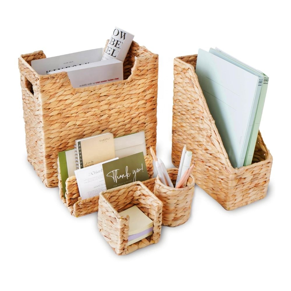 Top Selling Water Hyacinth Set Desk Organizers (Magazine Holder, Paper Tray, Pen Cup) For Home Office Vietnam Handicraft
