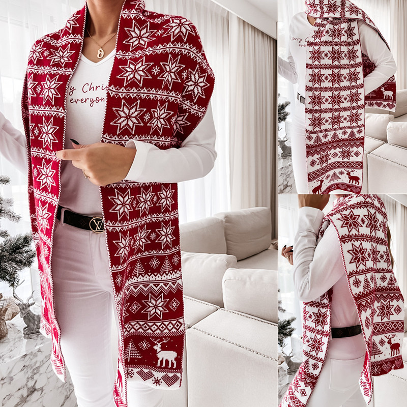 Winter Trendy Knitted Scarf Women Ugly Christmas Xmas Knitwear Scarves