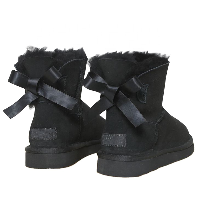 High quality Anti slip warm Australian women silk ribbon shoes furry fur snow boots for women --one bow style