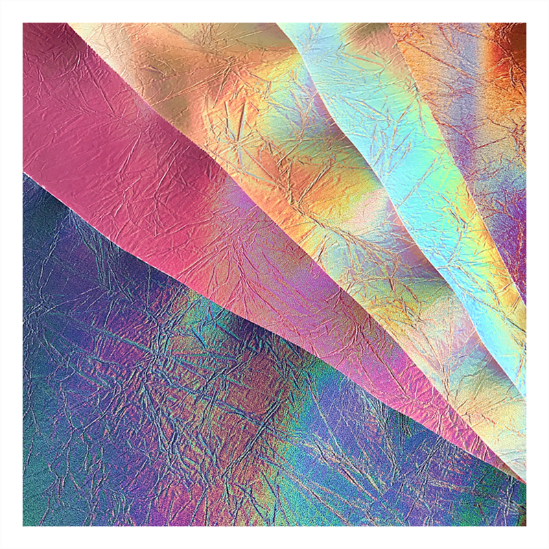 Iridescent metallic foil leather holographic vinyl fabric for handbags