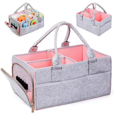 Wholesale Custom Nursery Organizer Baby Diaper Caddy Nappy Caddy Organiser Polyester Felt Bag Diaper Bags