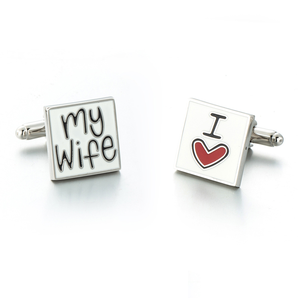 Enamelled Eco-Friendly Button Copper Alloy Metal I Love My Wife Jewelry Cuff Links Men Cufflinks For Mens Shirt