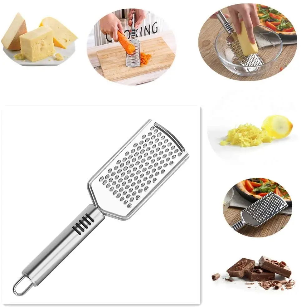 Cheese Grater Stainless Steel Comfortable Grips Grade Flat Hand Held Cheese Grater For Kitchen Sharp Blades Medium Shred Cheese Grater