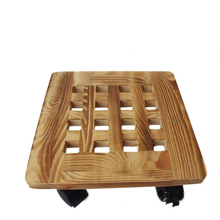 square plant holder home garden decor rolling trolley dolly durable wood flower pot tray with wheel