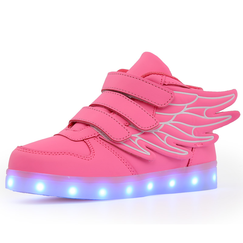 Children Kids High Top LED Light Up Shoes USB Charging Sneakers for Men Women with Wing Unisex 2021