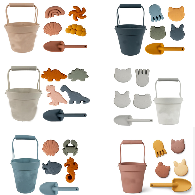 2021 New Arrival Summer Outdoor Silicone Bucket Pail and Spade sets ,eco-friendly food grade silicone beach sand toys for kids