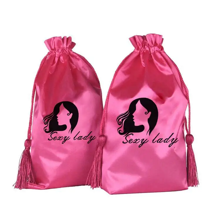 Wholesale Custom Logo Wig Hair Satin Silk Drawstring Dust Bag Bags Packaging for Hair Bundles with Printing Brand Print