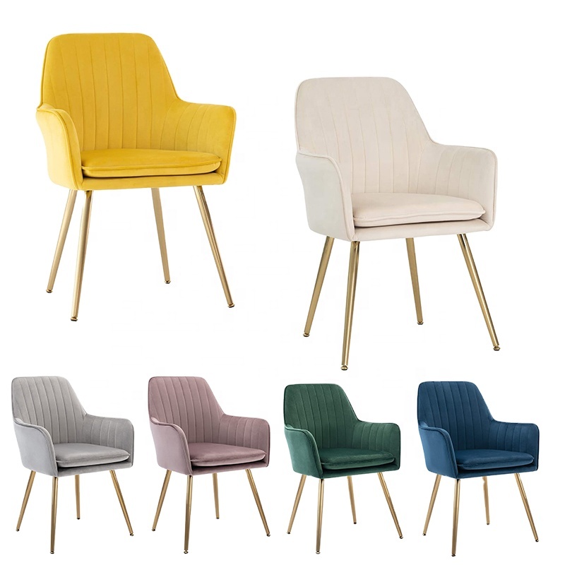velvet morden dinning chairs luxury furniture metallic frame lazy sofa dinning arm chair lounge modern for homes coffee chair