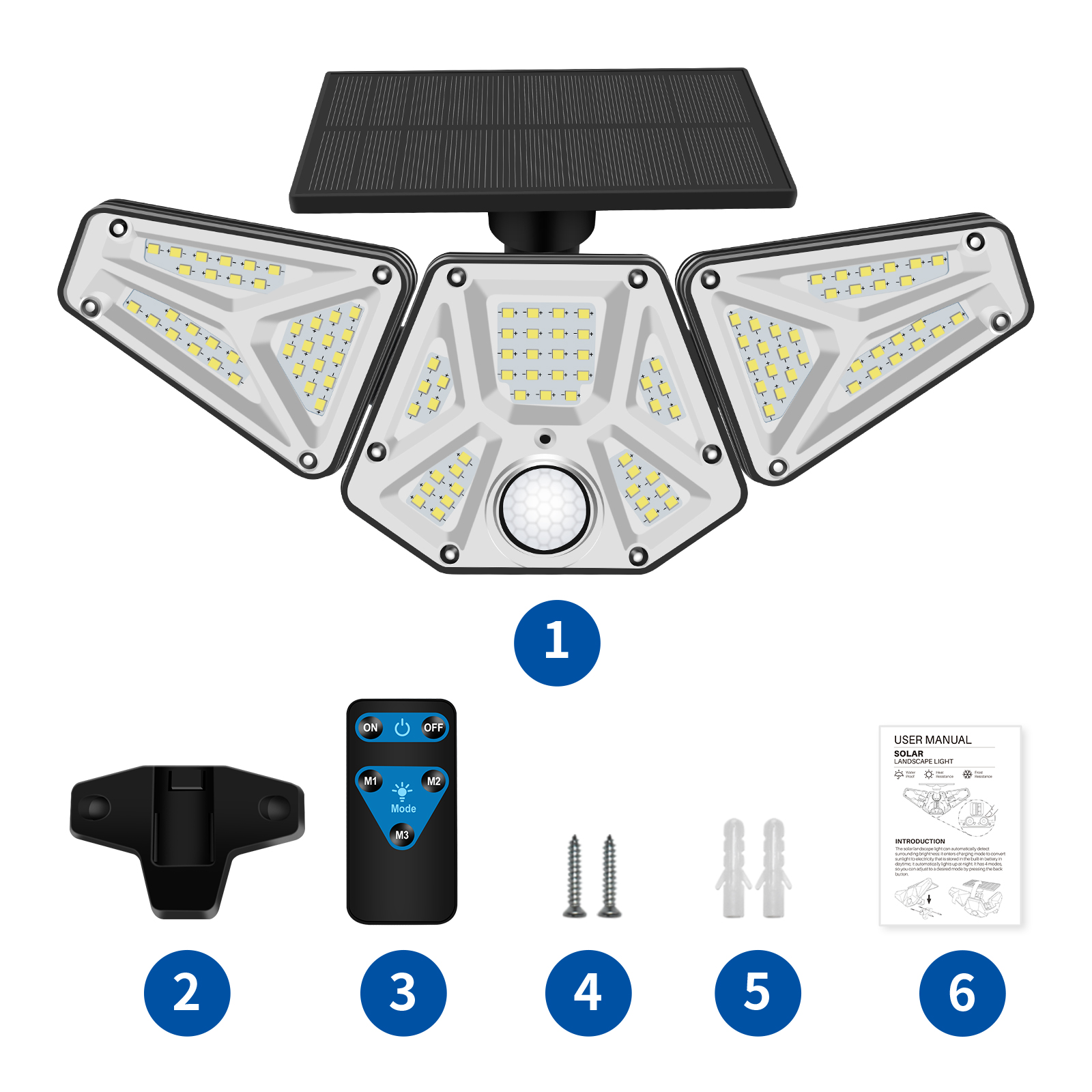 Solar Wall Lights Adjustable 3 Heads Solar Lamp 113LED Waterproof Solar Motion Sensor Light Wide Angle Lighting