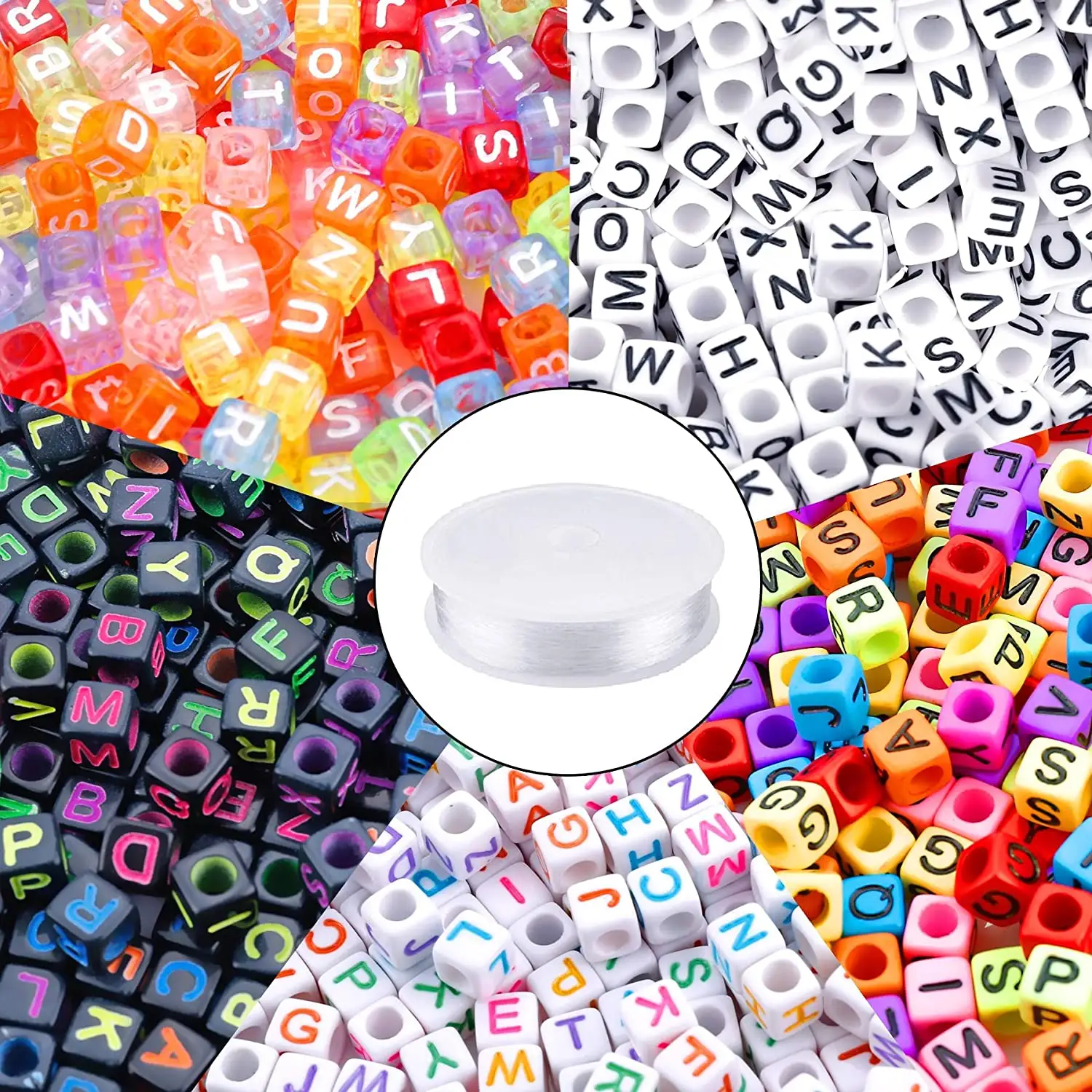 1400 Pcs 6mm Mixed Acrylic Square Alphabet Beads Loose Beads Set for Jewelry Making