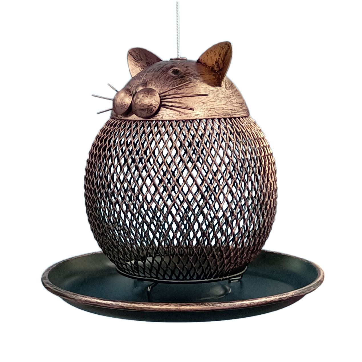 2021 Antique Copper Look Owl Shape Decorative Metal Mesh Wild Hanging Squirrel Proof Bird Feeder Outdoor Garden Backyard