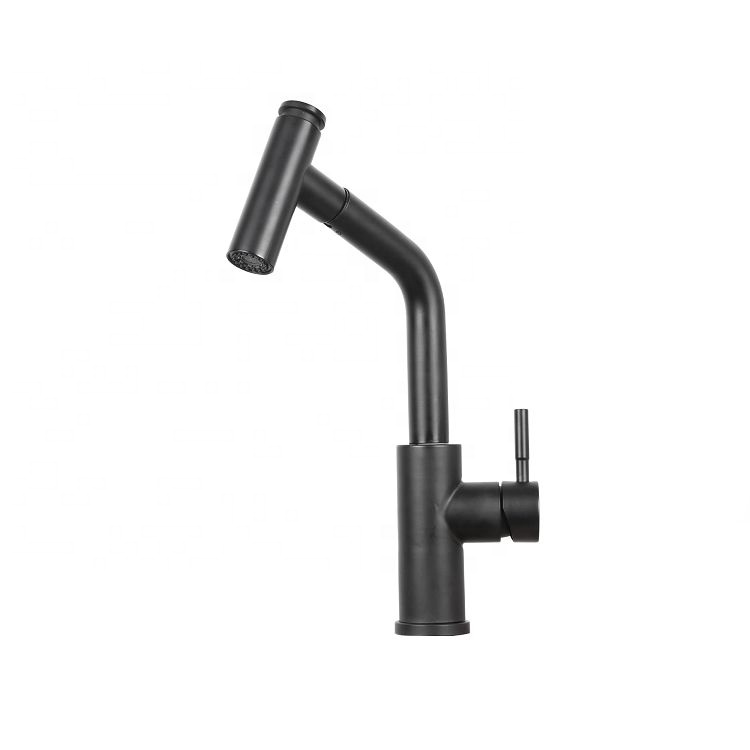 2021 New Type Black Color Single Handle Pull Out Stainless Steel Bathroom Face Basin Faucet