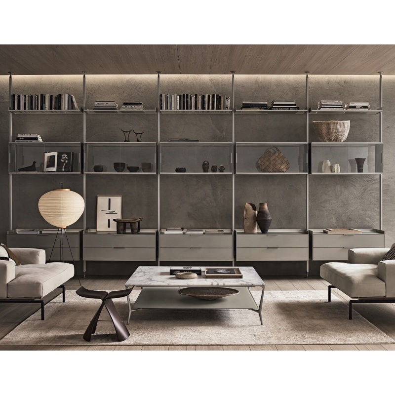 Italy design glass shelves aluminum wardrobe cabinet modern bedroom furniture System of structural uprights