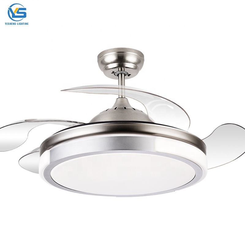 Modern remote control 42 inch 110v 220v ceiling fans folding with lights lamp led designer luz con ventilador oculto techo