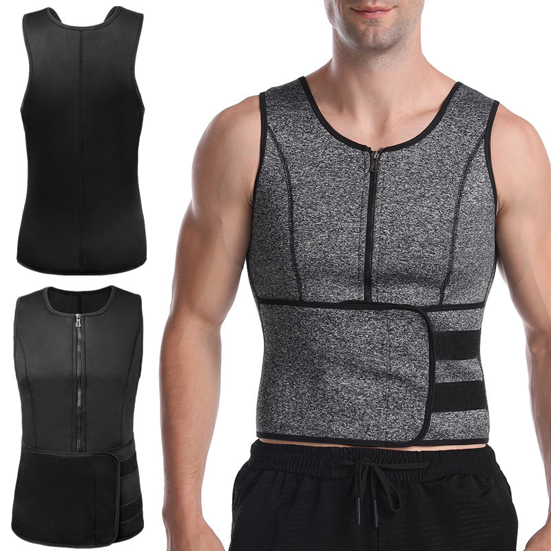 Men Body Trimmer Neoprene Vest Sports Fitness Zipper Shapewear Tummy Control Shapewear Sweat Suit Sauna Clothing Fitness Vest