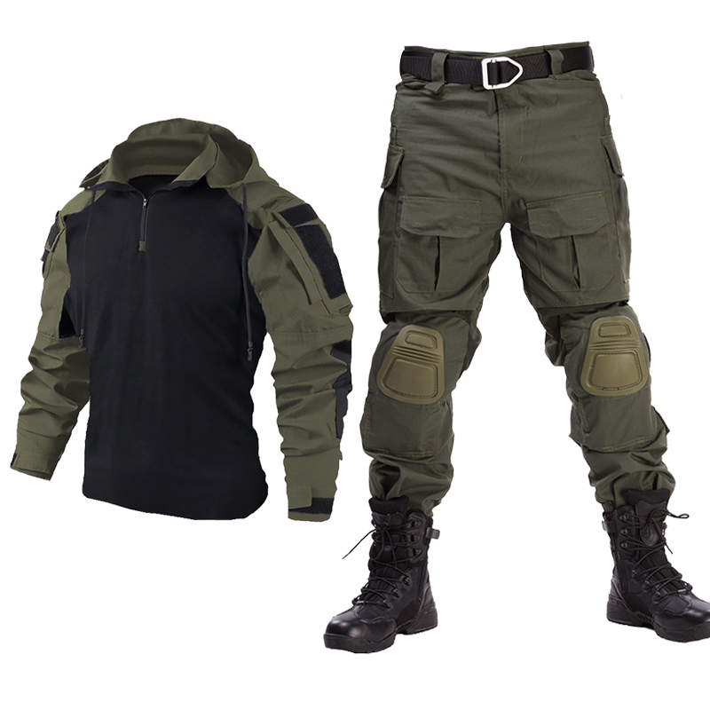 Camouflage Tactical Protective Suit With Hood Breathable Training Frog Shirt and Pants