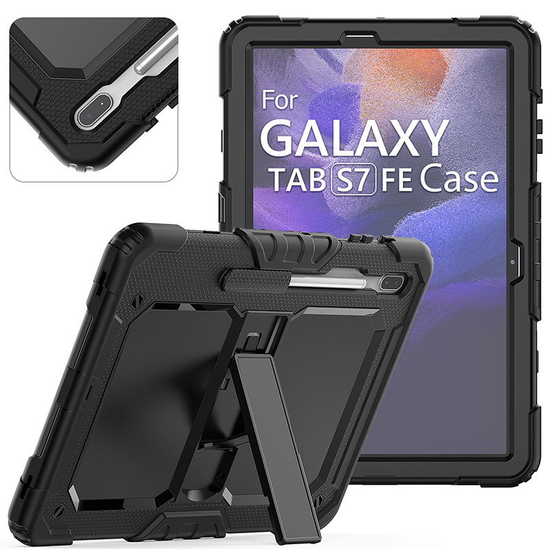 Thick silicone anti fall hard tablet case For Samsung Tab S7 FE 12.4 T730 T736 pencil slot cover with foldable hidden stand