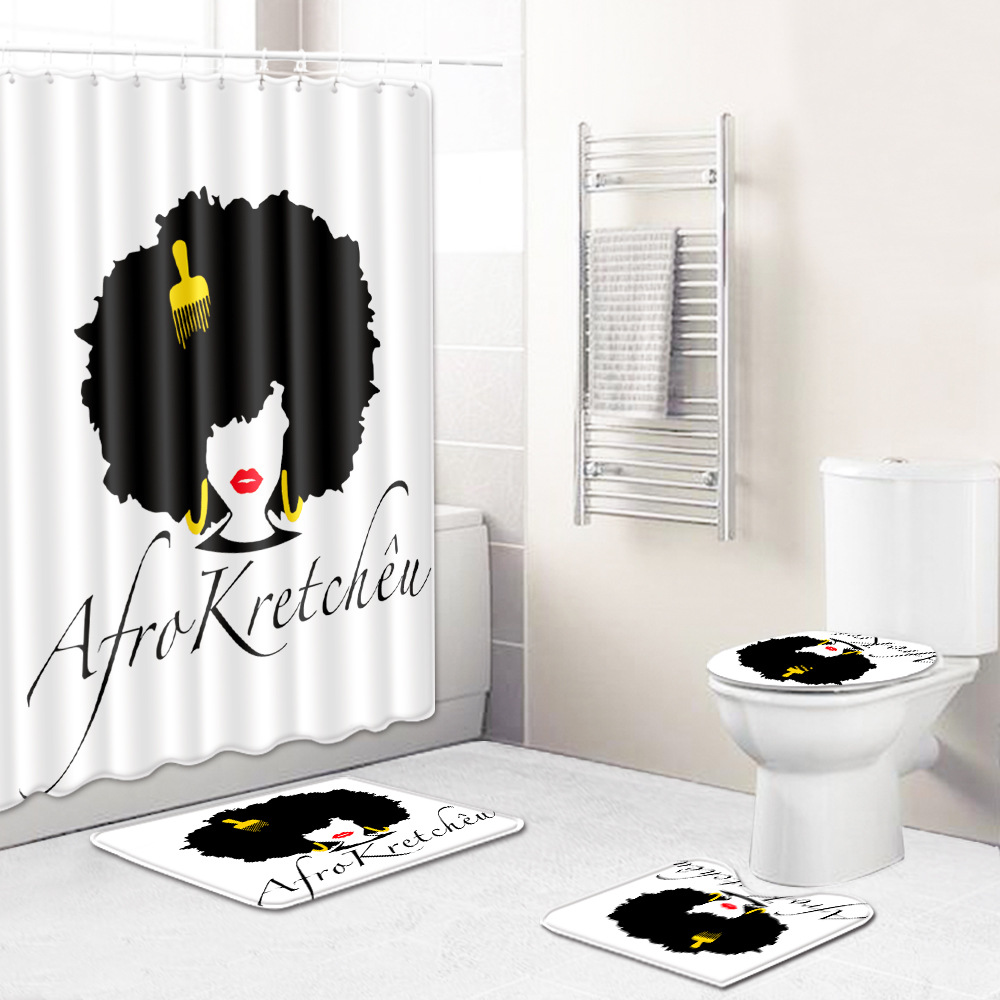 Hot-selling Bathroom Carpet Customization Black Girl Shower Curtain with Bath Rug Set