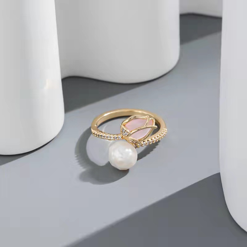 New style ladies stainless steel adjustable opening flower gemstone ring opal ring