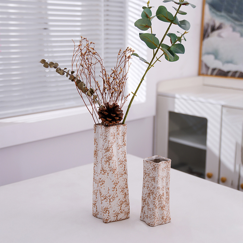 Factory Price Natural Style Rock Pattern Home Decoration Ceramic Vase Creative Flower Vase Elegant Stone Shape Bud Vase