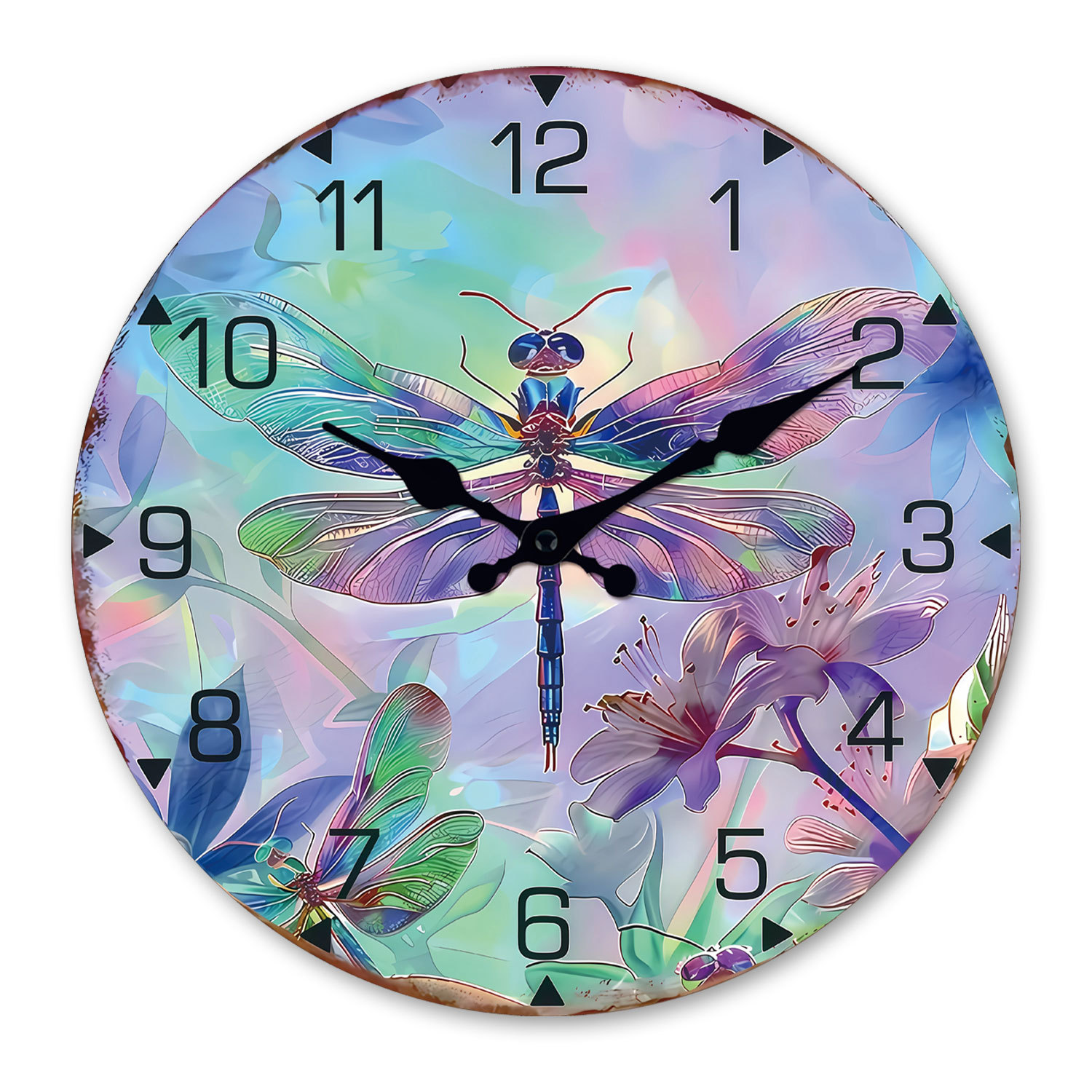 10-inch Art Colored Dragonfly Floral MDF Wooden clock wall Mute clock Living Room decorated Quartz clock can be customized