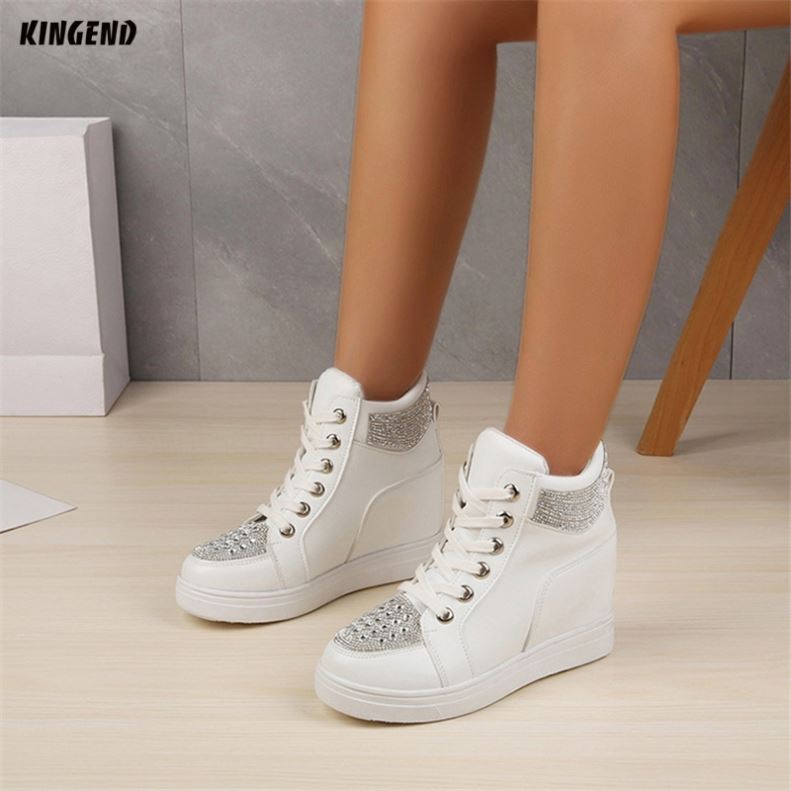 KG2159 New Fashion Wedge 2022 For Ladies Lace-Up Women Rhinestone Height Increasing Elevator Shoes