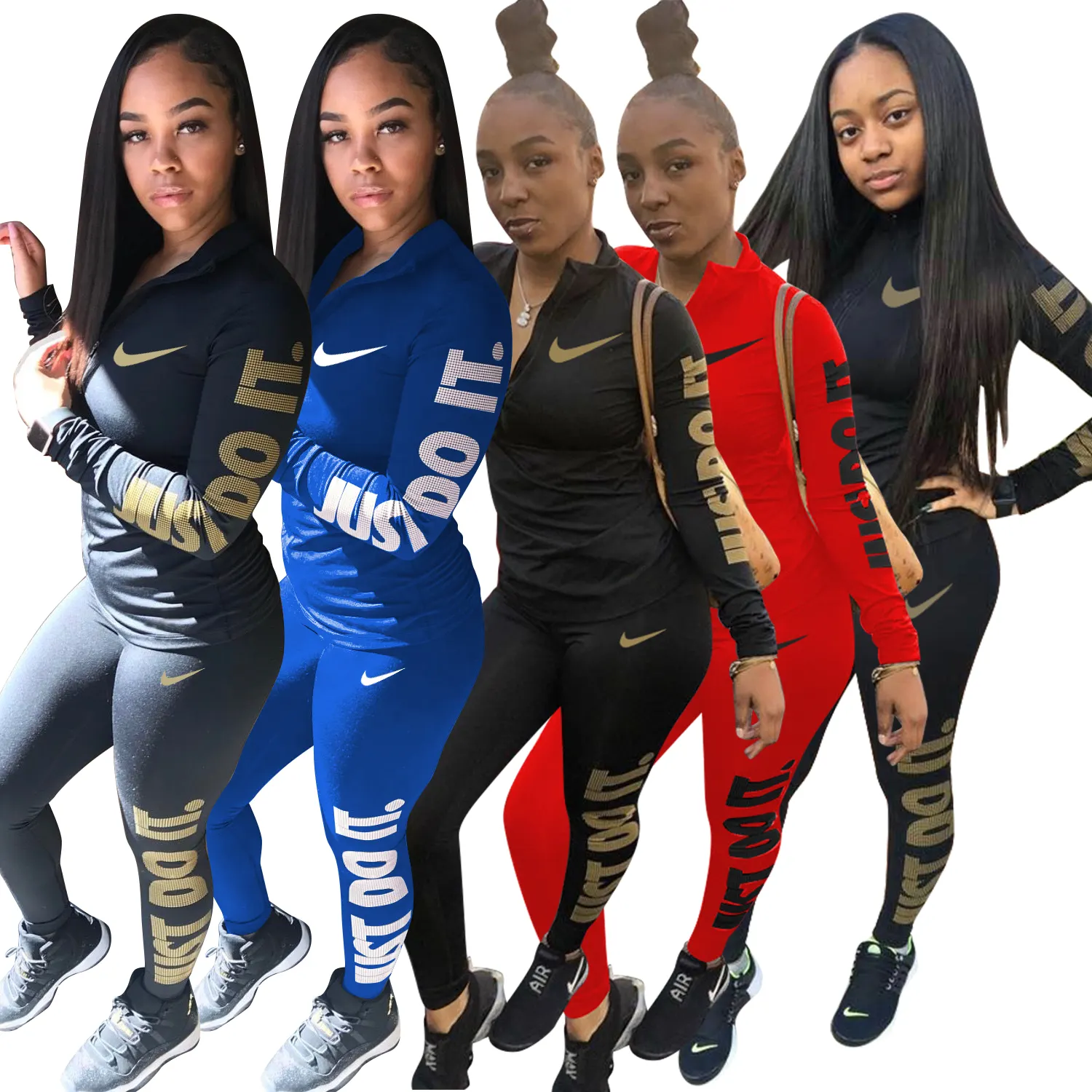 New Designer Nike Label Tracksuit Women Fitness Fall Trending Two Piece Sets Tight Activewear Ladies Boutique Clothing 2021