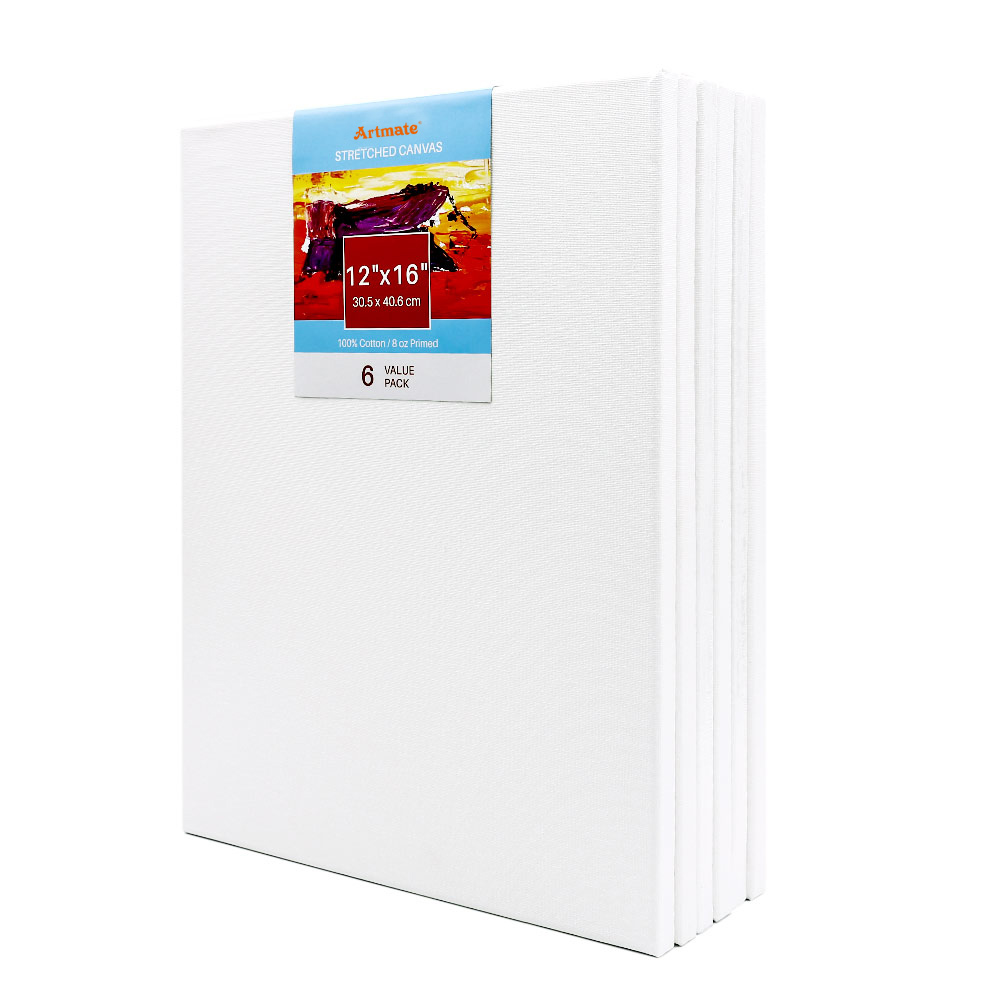 Artmate белый чистый загрунтованный 100% хлопок 12x16 дюймов 6pk растягивающийся холст, картины на холсте, холст для рисования