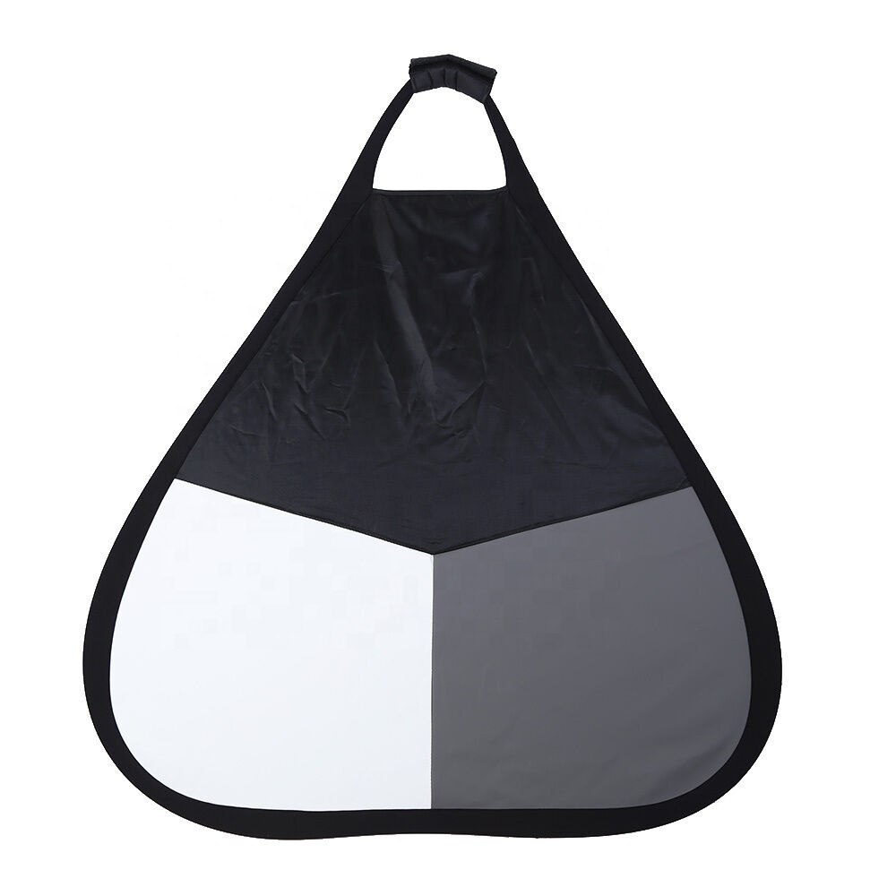 Handheld Triangular Collapsible Balanced Reflector Panel, Black Grey White Silver