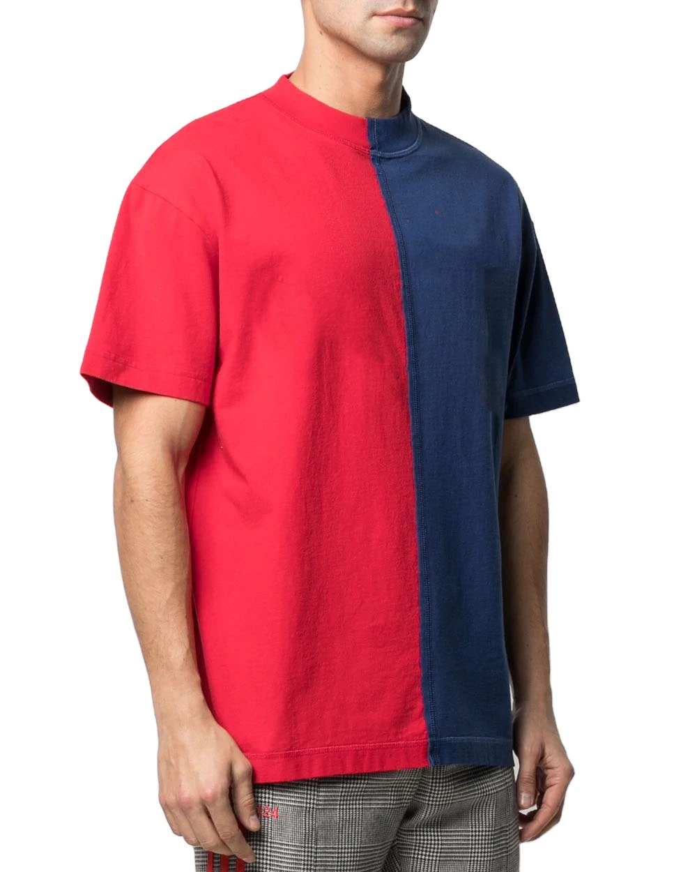 OEM&ODM Two tone color block 200 grams supima cotton t shirt blank Mock Neck mens t-shirt