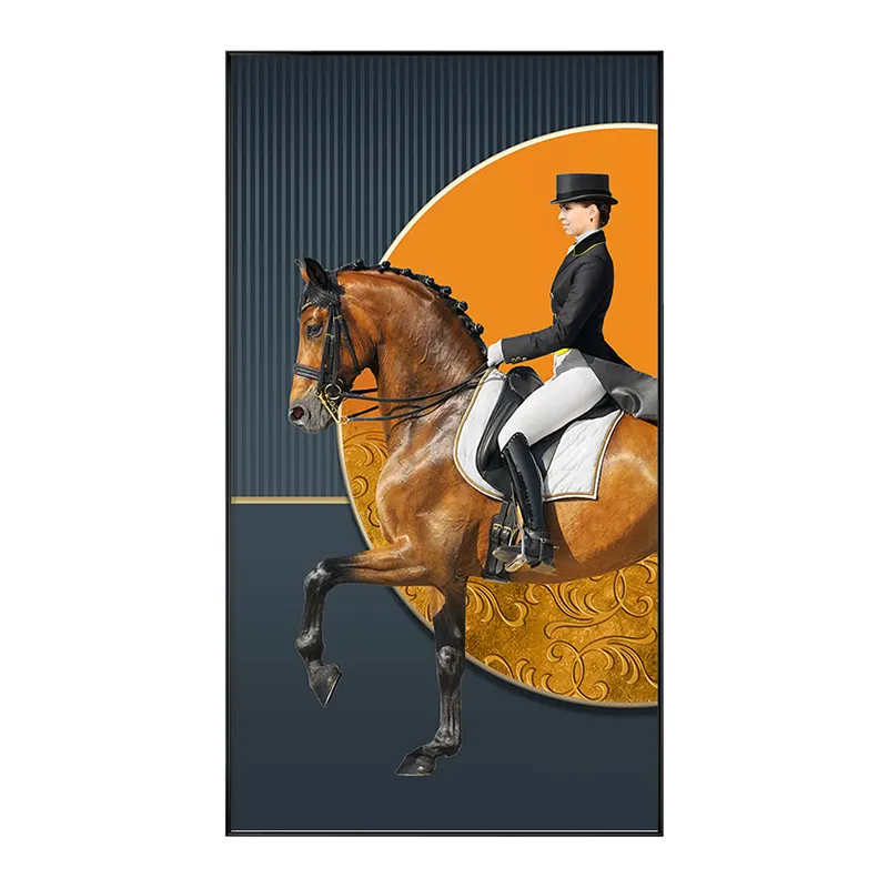 Classic Knight Golden Horse Wall Painting Large Art Canvas Hotel Restaurant Decorative Canvas Paintings
