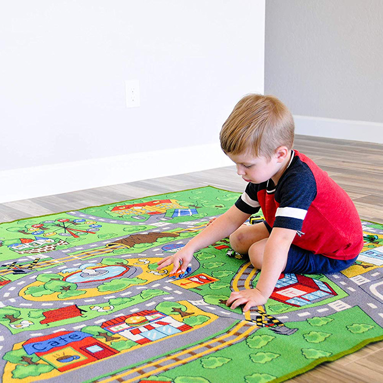 DONGWO Kid Rug Carpet Playmat for Toy Cars and Train Huge Large Play Area Rug with Rubber Backing