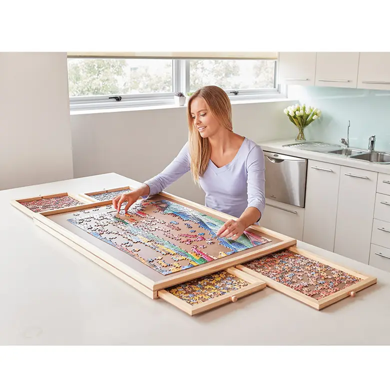 Smooth Work Surface Adults Kids Jigsaw Sorting Table 4 DrawersWooden Puzzle Board Wooden Jigsaw Table