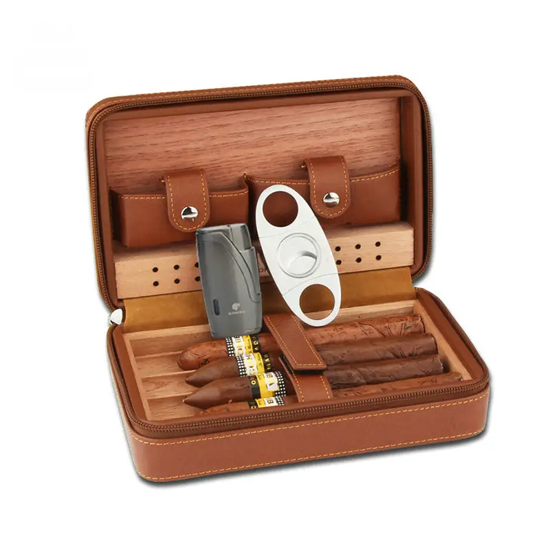 High quality modern cigar travel humidor leather luxury cigar tavel case