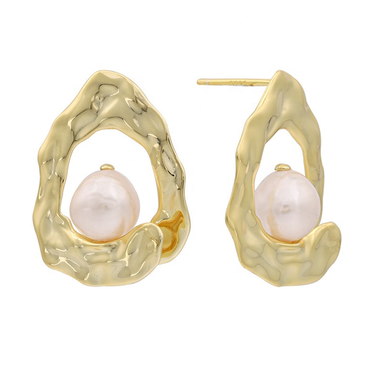 New 925 Sterling Silver Baroque Pearl Hoop Earrings 925 Sterling Silver Gold Plated Earrings With Freshwater Pearls