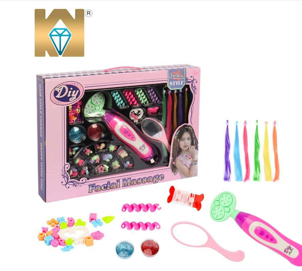 Girls dress up beauty toys battery operated hairdresser diy beads set at home