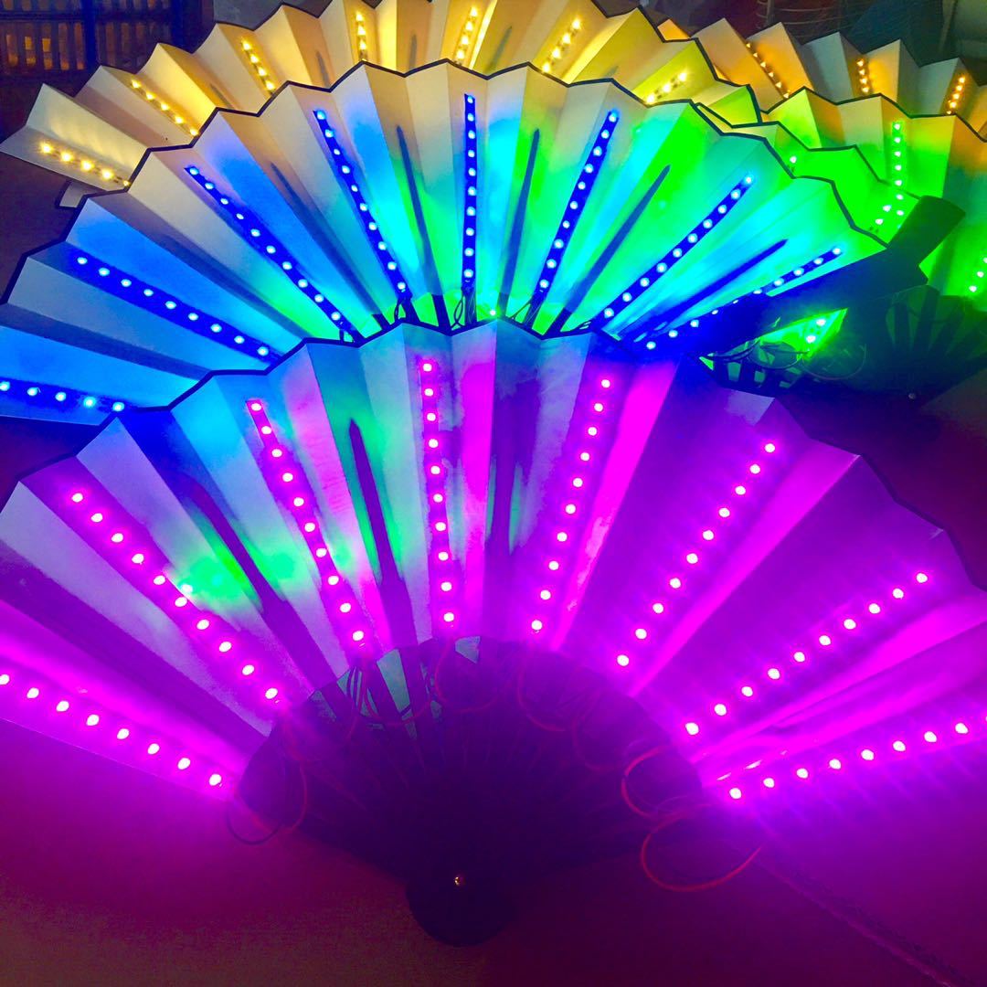 Folding Fan с LED Light, Performance Show, Party Gift, Wedding, Night, Bar, Club, wholesale