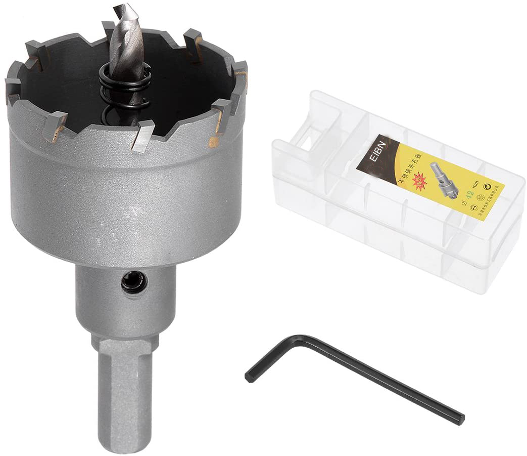 42mm/1.65 Inch Dia TCT Carbide Hole Saw Cutter with Heavy Duty Arbor for Stainless Steel/Metal Pipes/Hard Material
