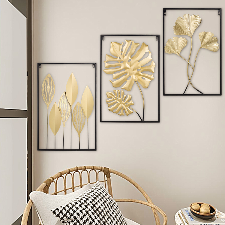 Bedroom Living Room Frame Art Hanging Flower and Leaf Metal Home Wall Decor
