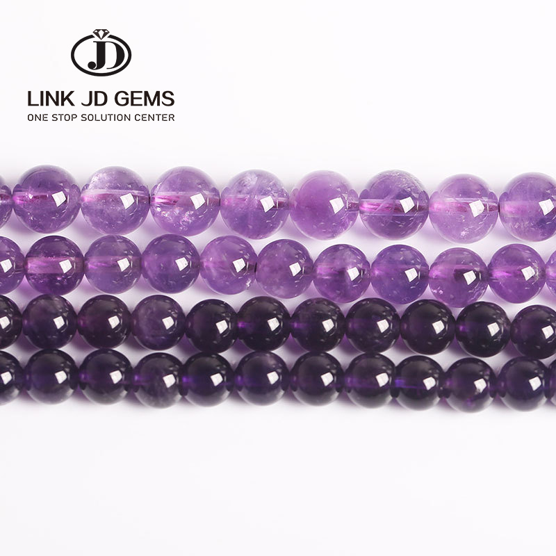 JD Gemstone 4 6 8 10 12 14MM Natural Amethyst Dream Round Loose Lavender Quartz Energy Healing Stone Beads For Jewelry Making