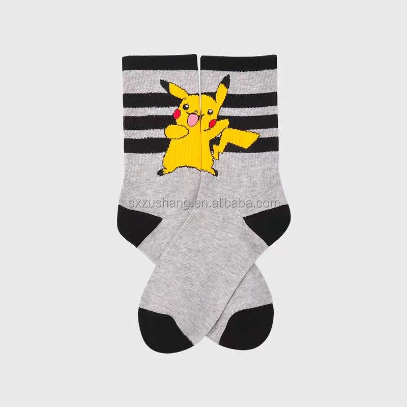 Anime Sports Socks Pika Poke Ball Lovers mid calf Men Women Cartoon Cute Cotton Sock