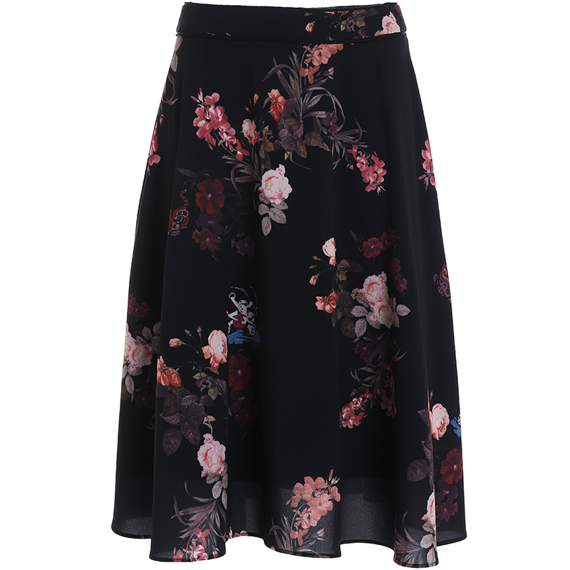 Gowani vintage floral printed mid-length A- line skirt