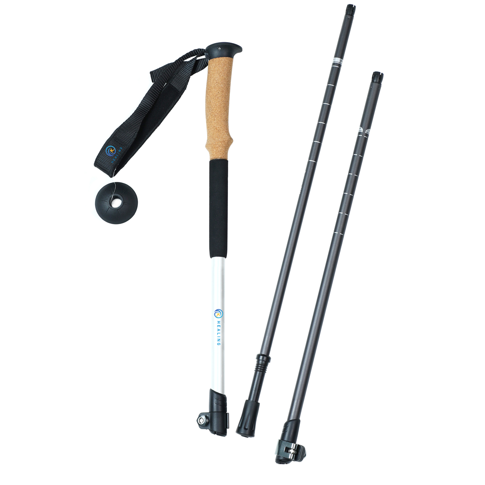 Soft Cork&EVA Handle 7075 Aluminum Walking Stick 3 Sections Adjustable Trekking Poles Manufacture outdoor sports