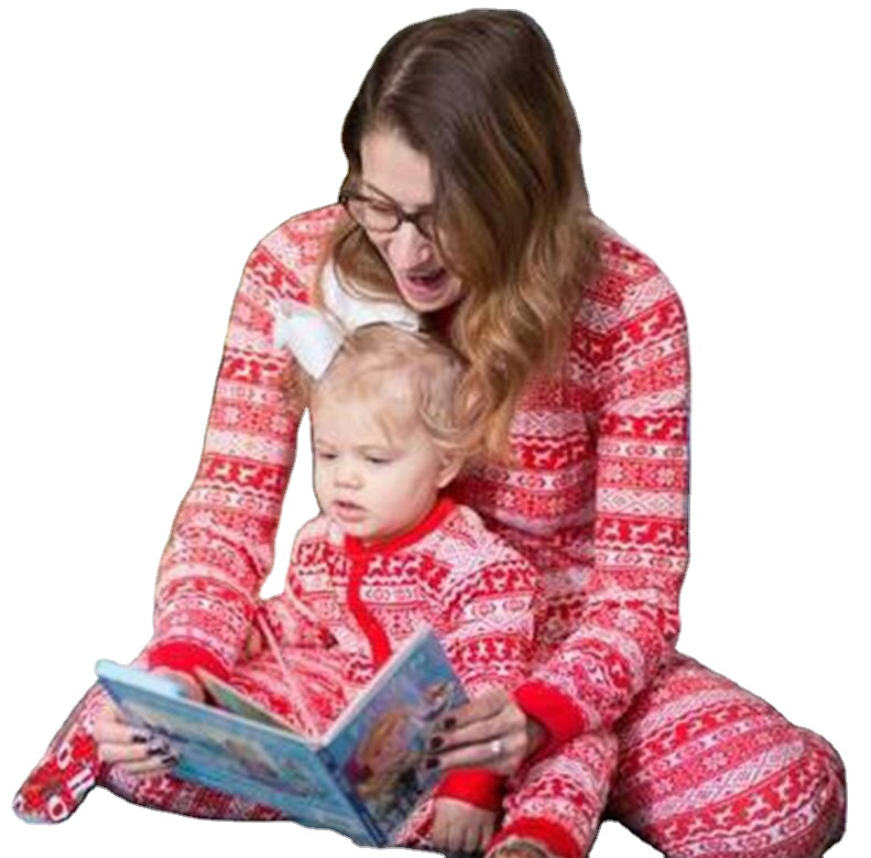 Custom Logo New Year Xmas Winter Red Deer Parent-Child Outfit Sleepwear Kids Men Women Christmas Family Pyjamas