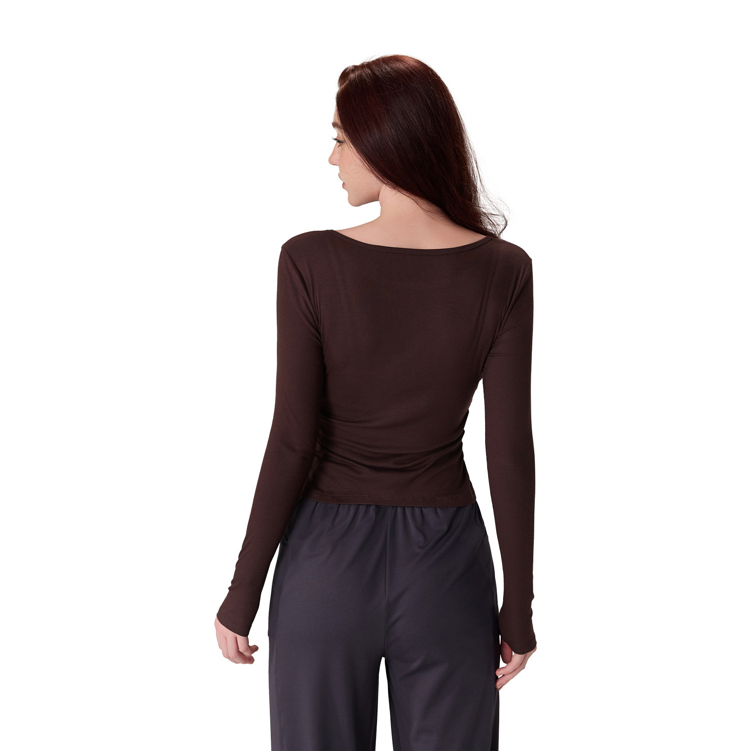 New round neck tight Spice Girl lulu yoga top fold slimming temperament lulu sports long sleeve Pilates running yoga clothes