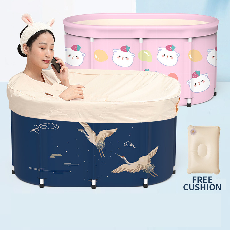 Hot Sale Free Inflatable Bathtub for Adult and Children Portable Foldable Thickening Peach Skin Bathtub with Plastic Bracket